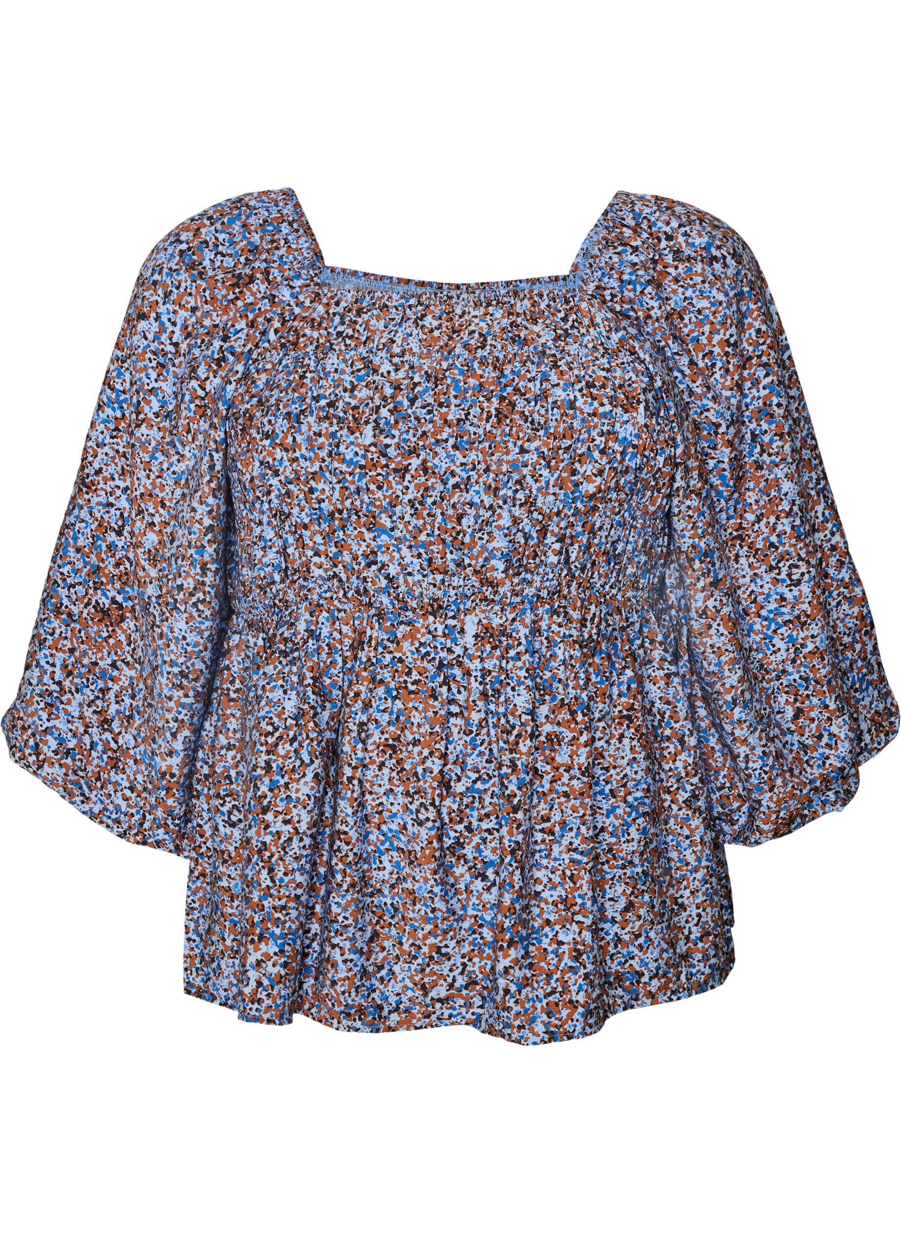 ZizziBluse mit Smock und Karree-Ausschnitt, Blau, Packshot image number 0