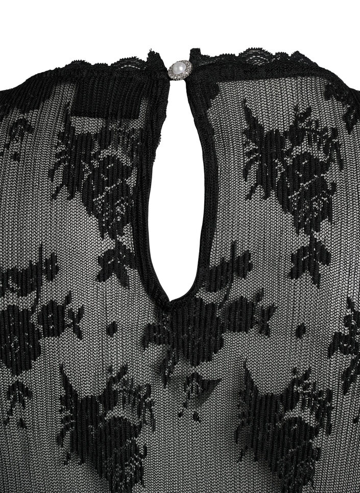 Langärmelige Bluse aus Mesh mit Spitzenmuster, Schwarz, Packshot image number 2