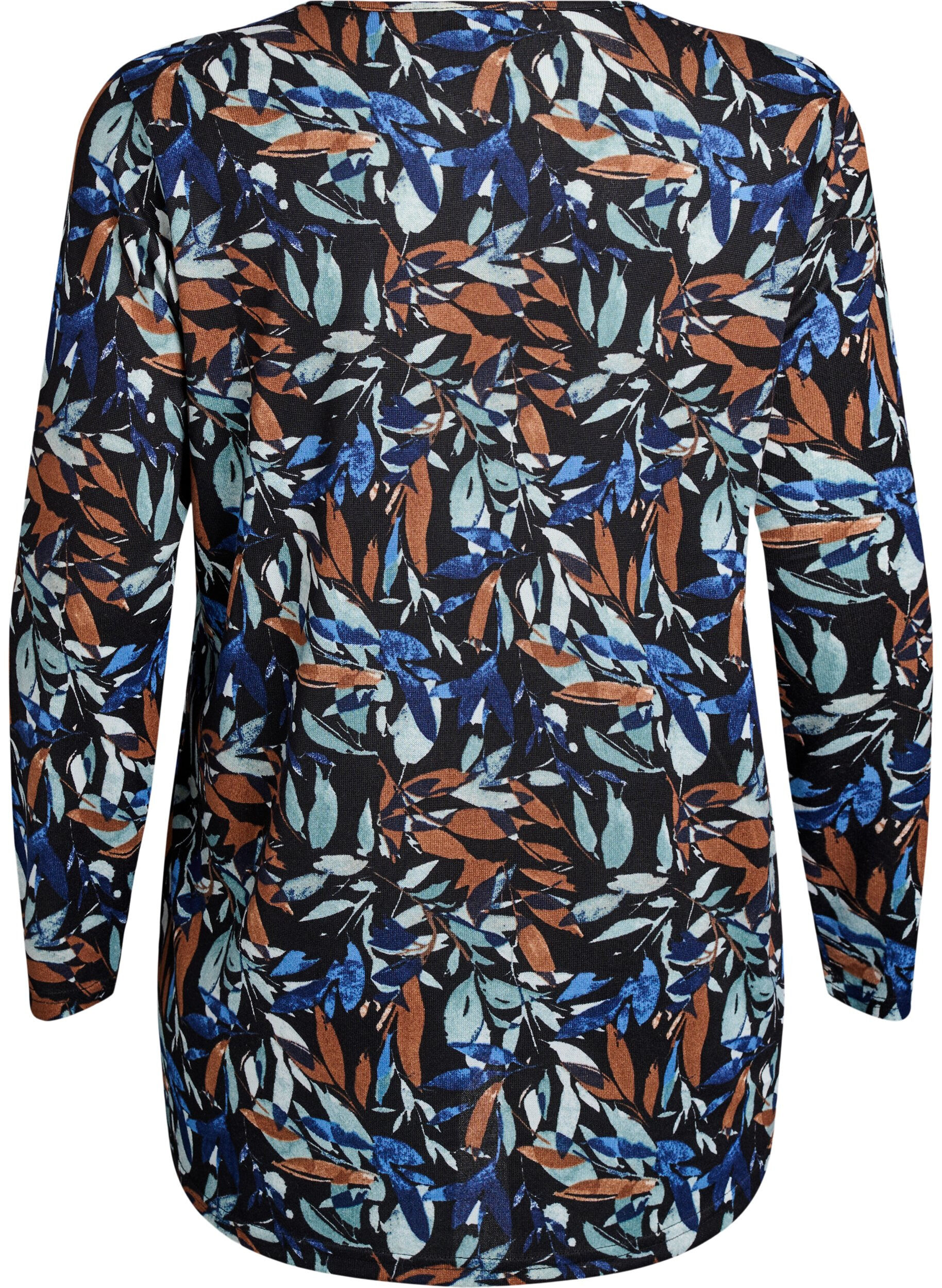 ZizziGemusterte Bluse mit langen &Auml;rmeln, Blau, Packshot image number 1