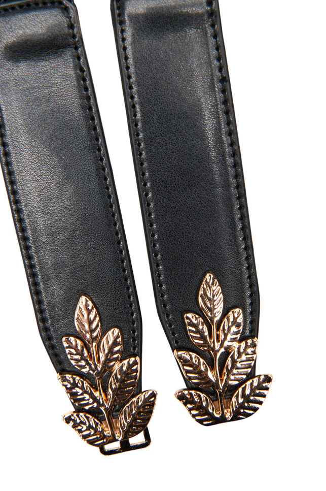 Schmaler Tailleng&uuml;rtel mit blattf&ouml;rmiger Schnalle, Schwarz, Packshot image number 2