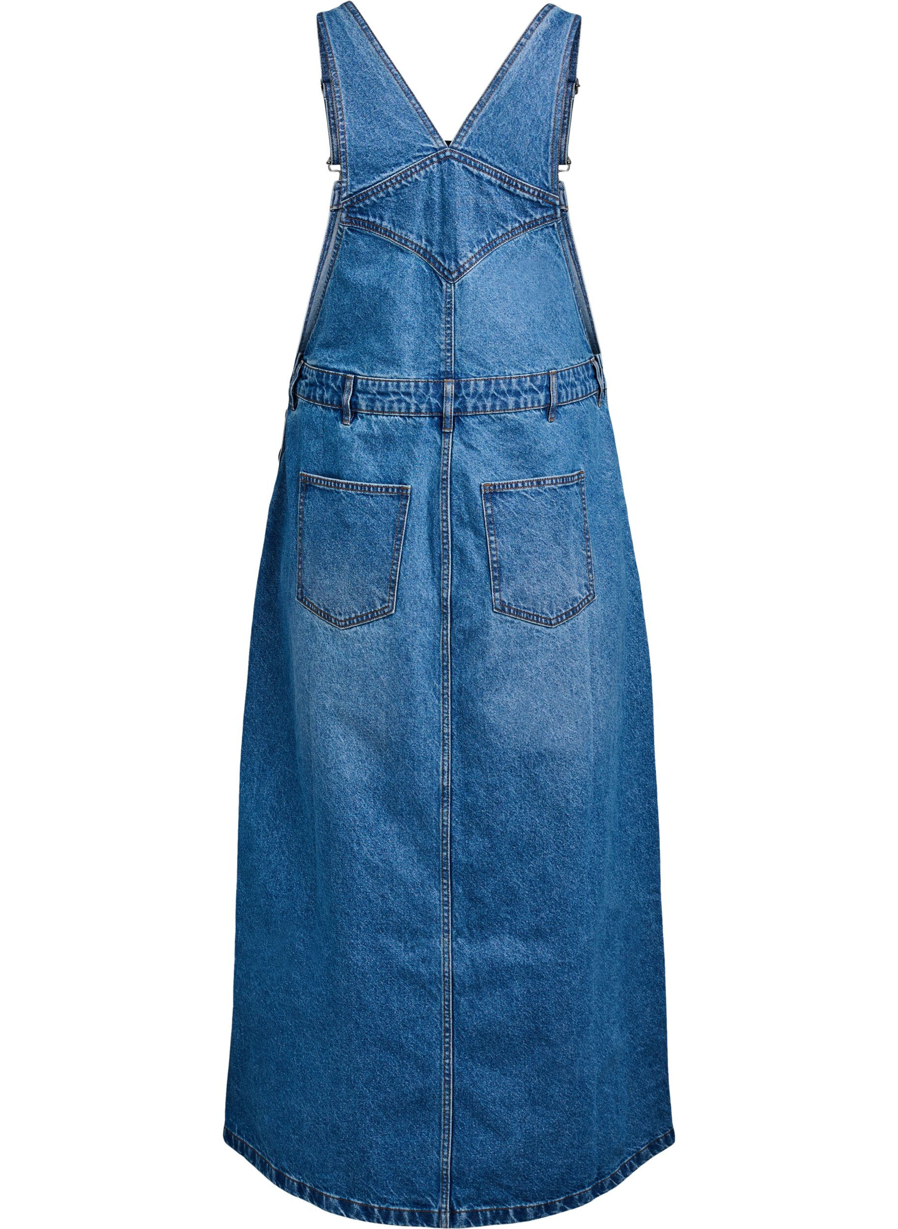 Zizzi Midi-Latzkleid aus Denim, Blau, Packshot image number 1