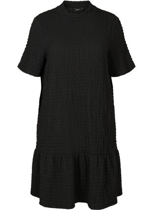 Kurzarm Kleid mit Struktur und A-Linie, Black, Packshot image number 0