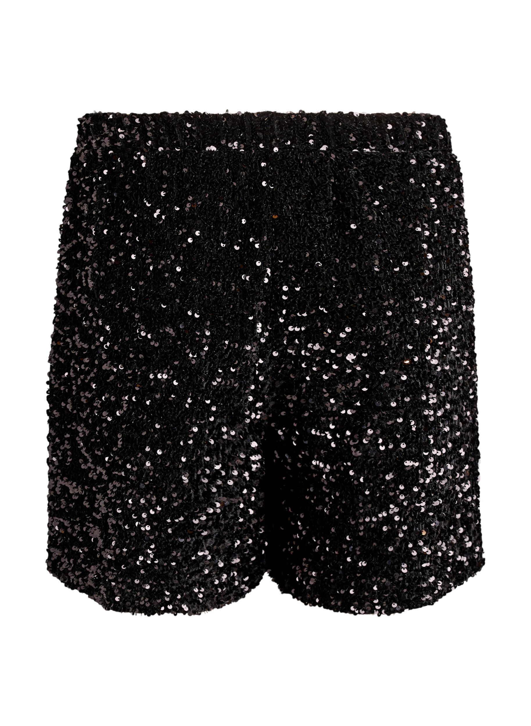 Zizzi Hoch taillierte Shorts mit Pailletten, Schwarz, Packshot image number 1