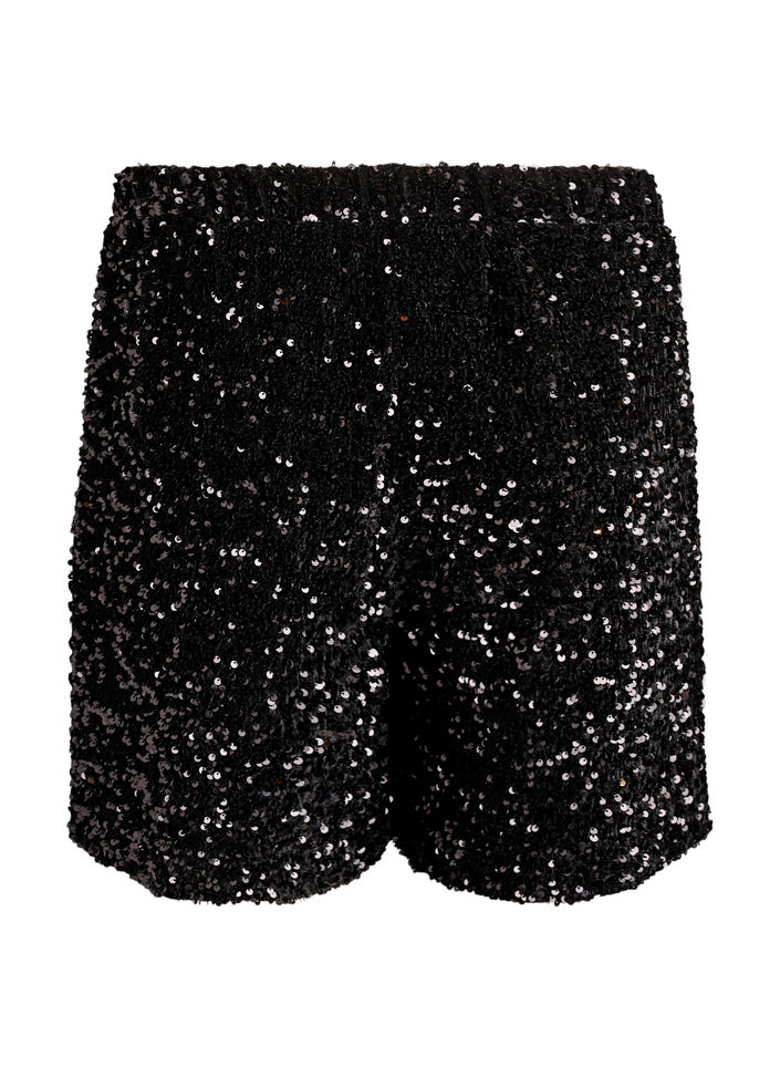 Hoch taillierte Shorts mit Pailletten, Schwarz, Packshot image number 1