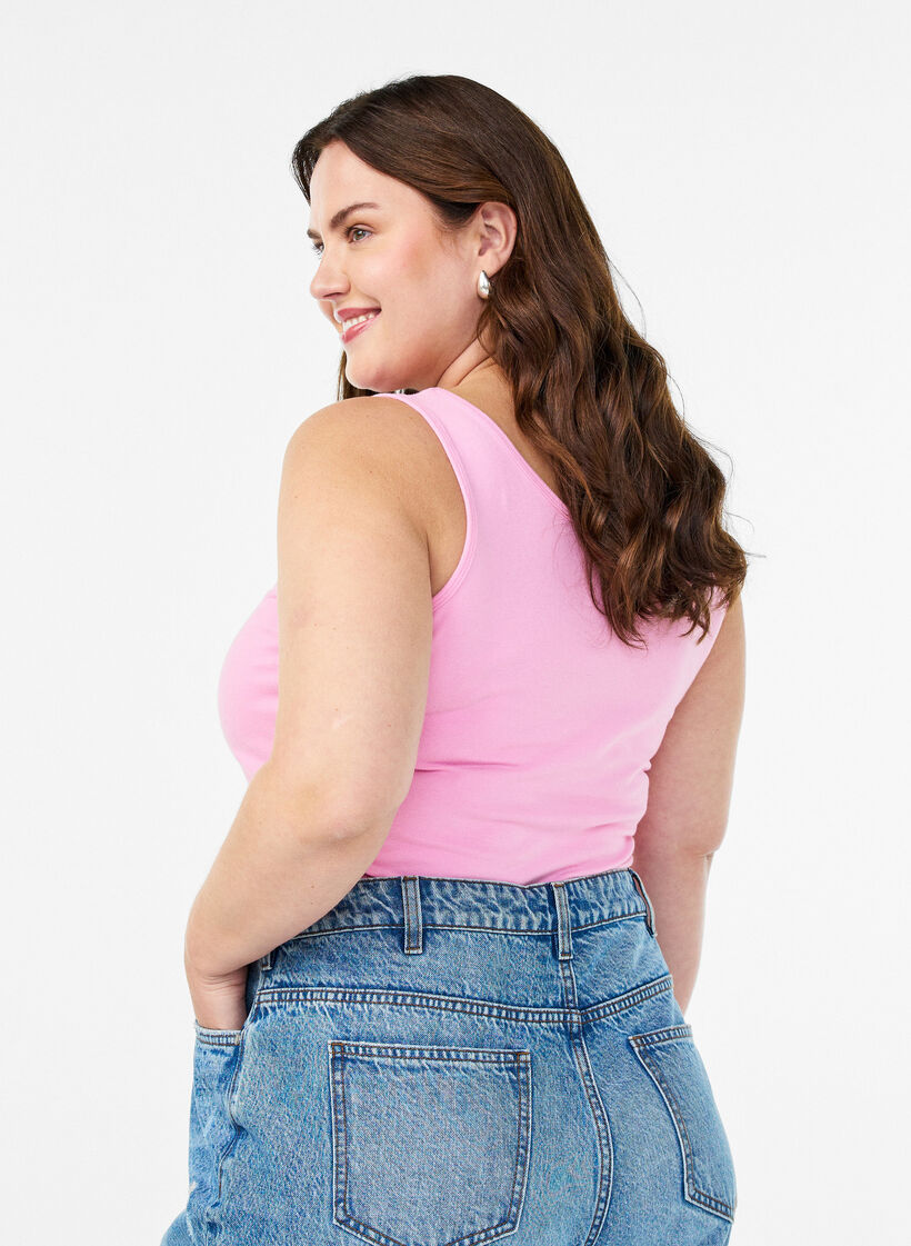 Solide Farbe Grundoberteil aus Baumwolle, Pink, Model image number 2