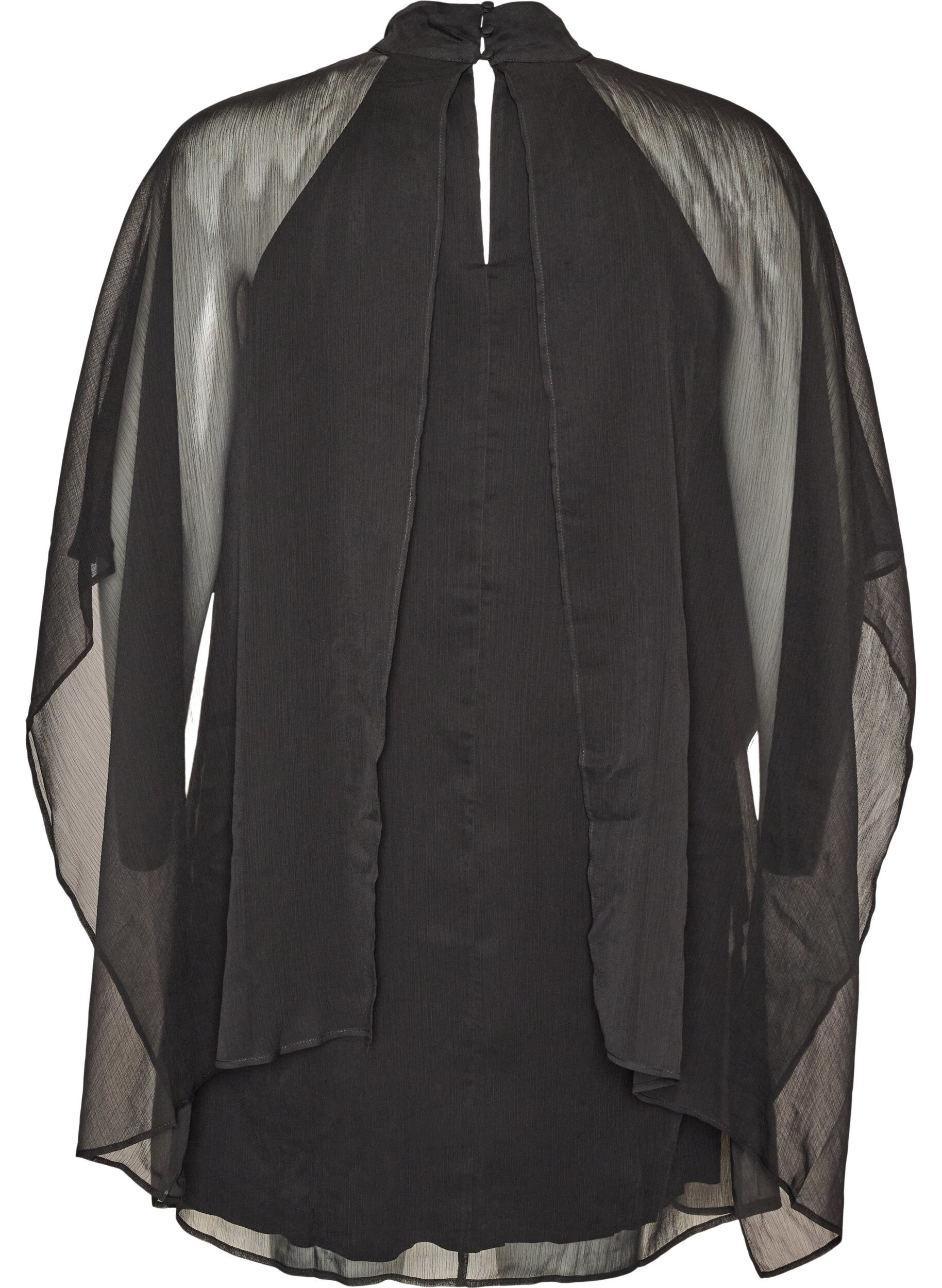 ZizziKnielanges Kleid aus Chiffon mit transparentem Cape, Schwarz, Packshot image number 1