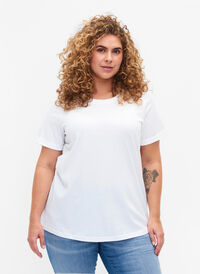 Basic-T-Shirt aus Baumwolle, Bright White, Model