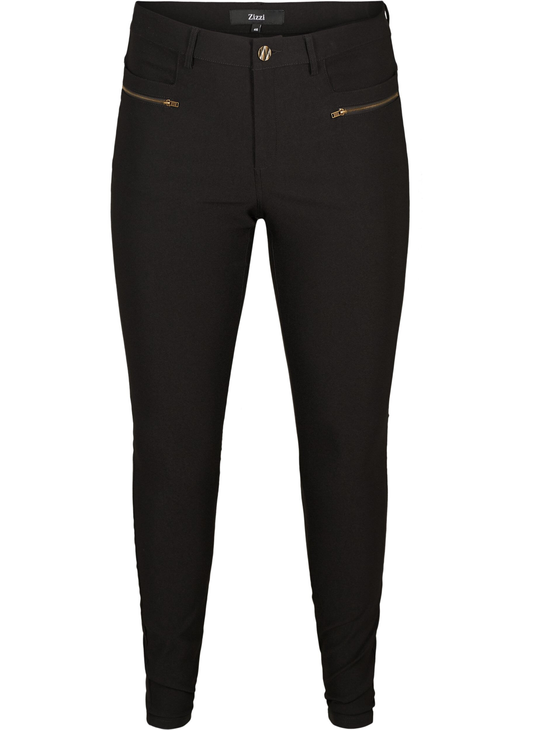 Zizzi Slim Fit Hose mit Rei&szlig;verschlussdetails, Black, Packshot image number 0
