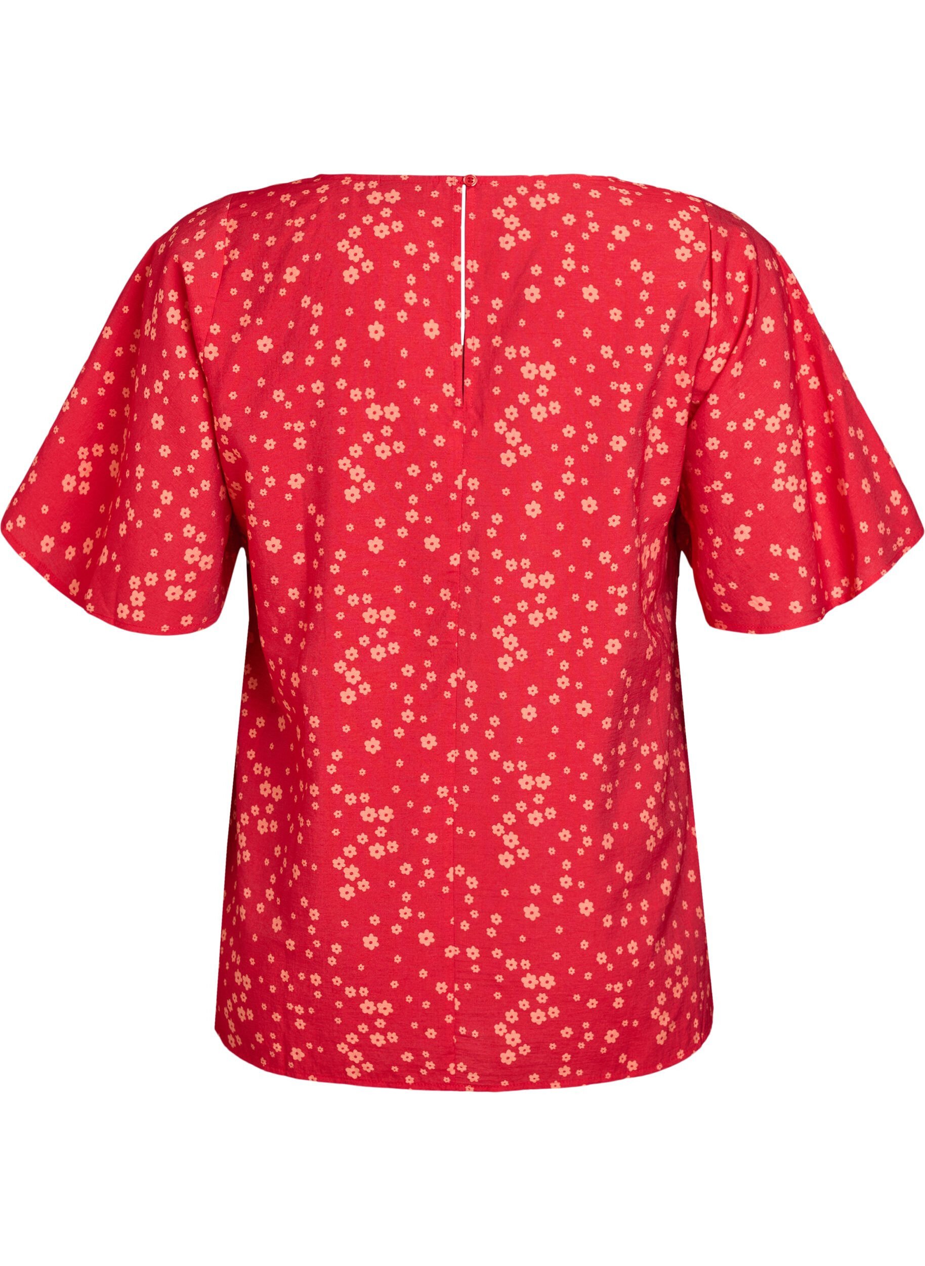 Zizzi Bluse mit Blumenmuster und Fledermaus&auml;rmeln, Rot, Packshot image number 1