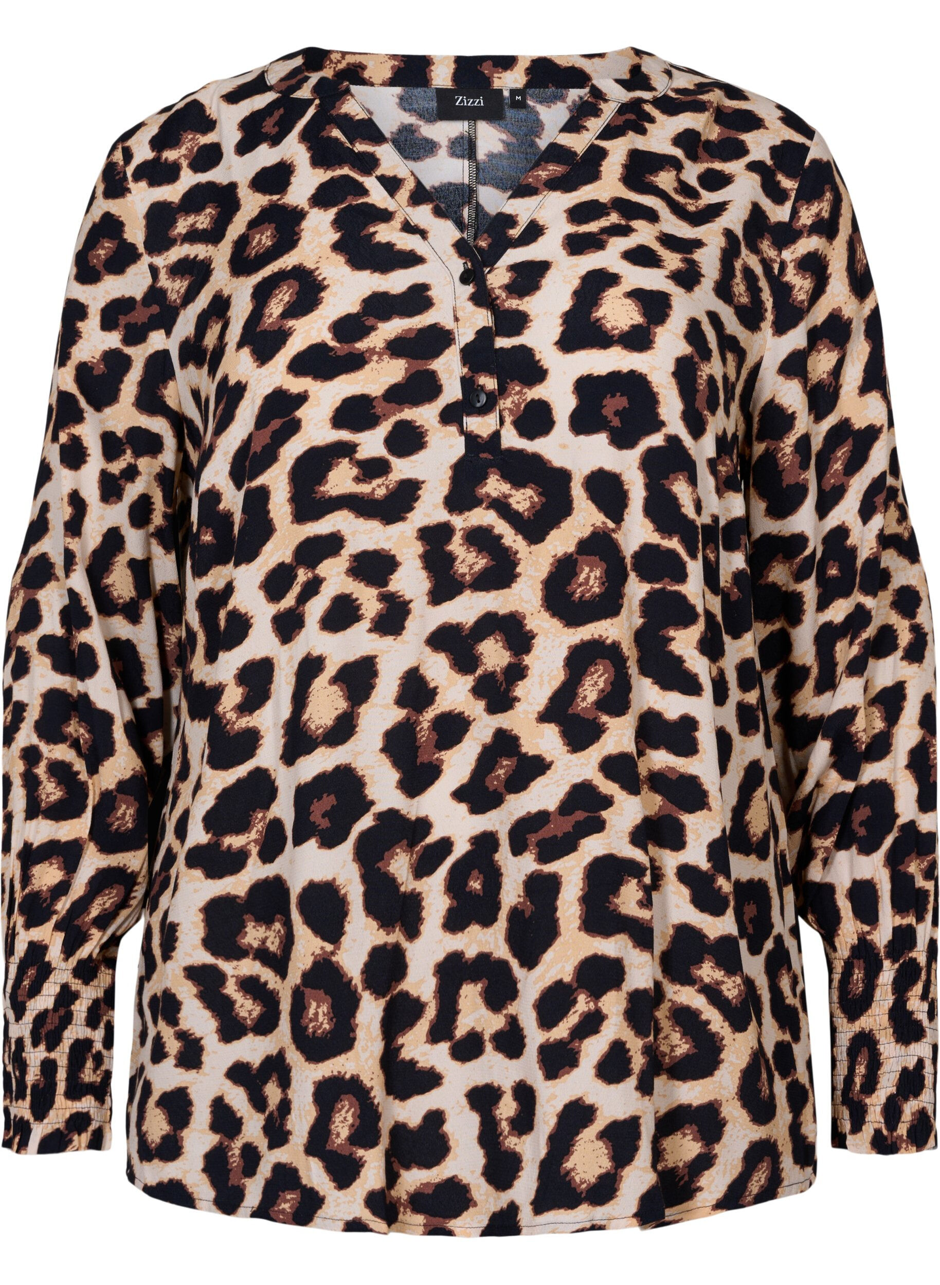 Zizzi Bluse aus Viskose mit Print und Smock, Leo AOP, Packshot image number 0