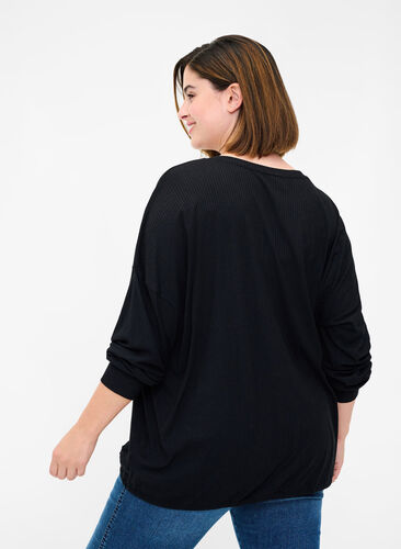Bluse mit Schnüren in Rippqualität, Black, Model image number 1