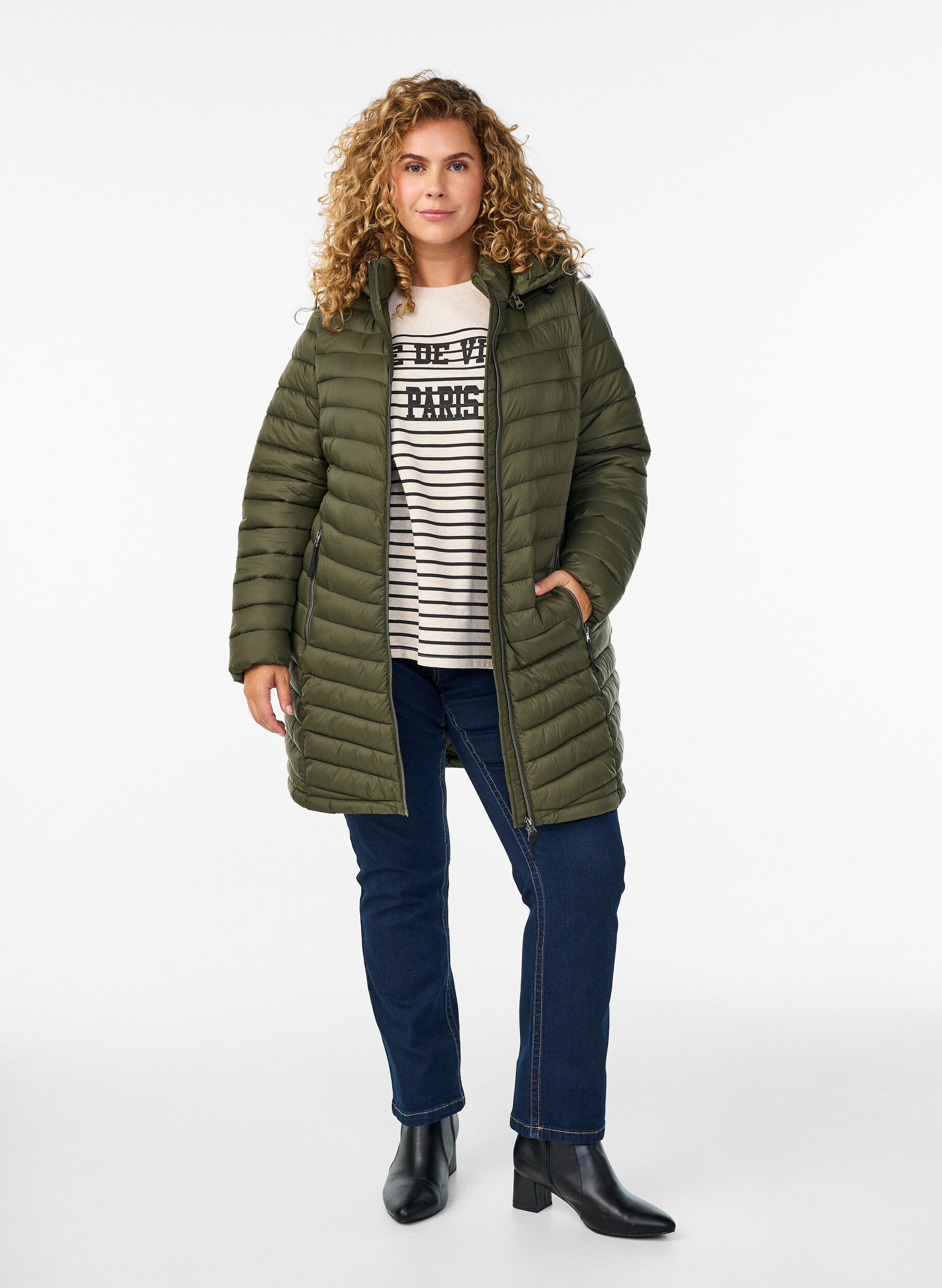 Zizzi Leichte Jacke mit Taschen und abnehmbarer Kapuze, Gr&uuml;n, Model image number 1