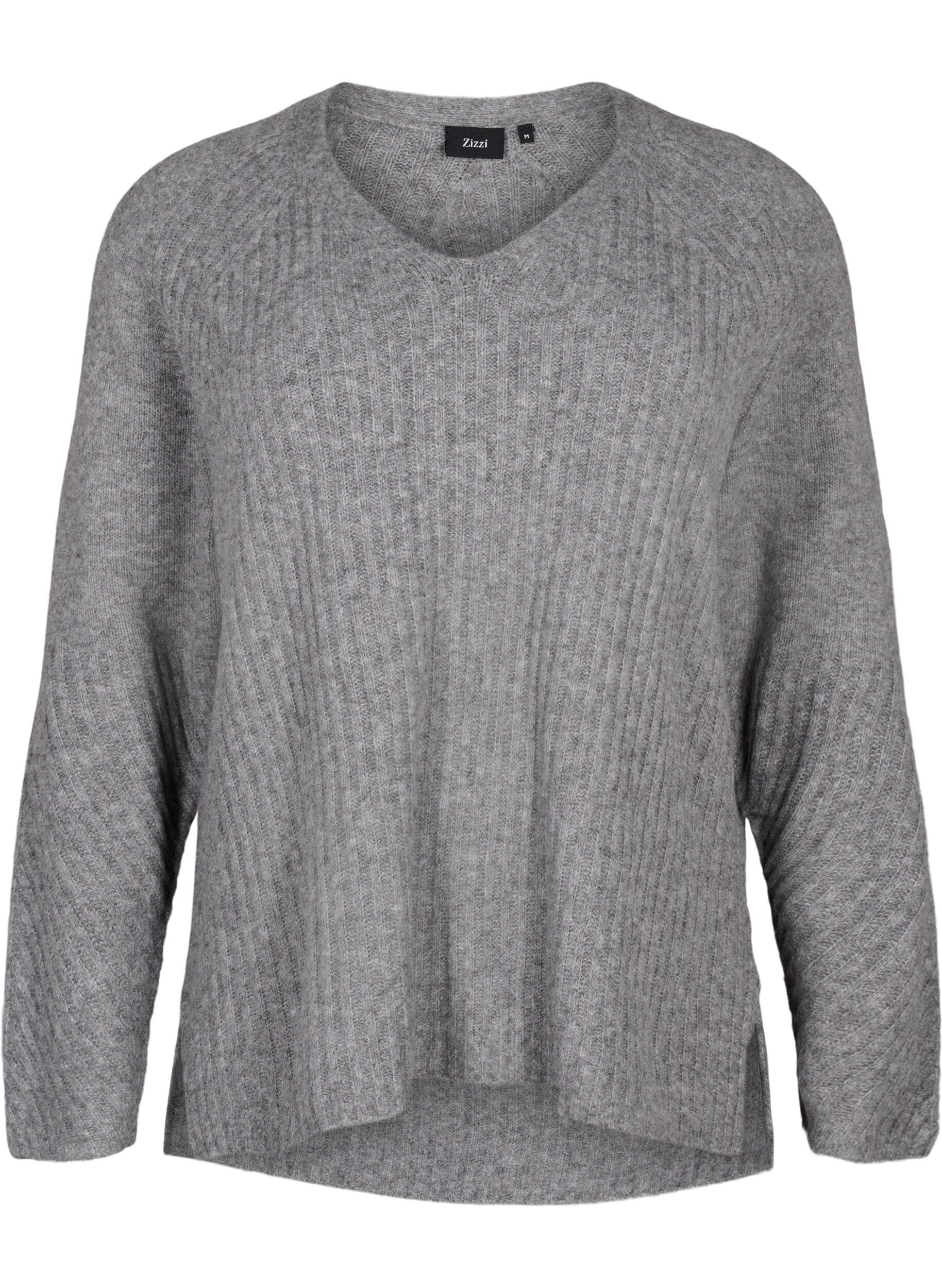 Zizzi Strickpullover mit Schlitz, Light Grey Melange, Packshot image number 0
