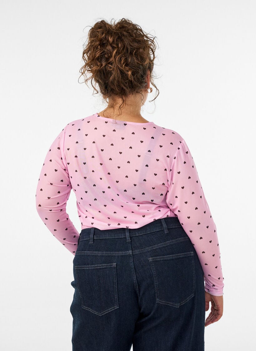 Bluse aus Mesh mit Print, Pink, Model image number 2