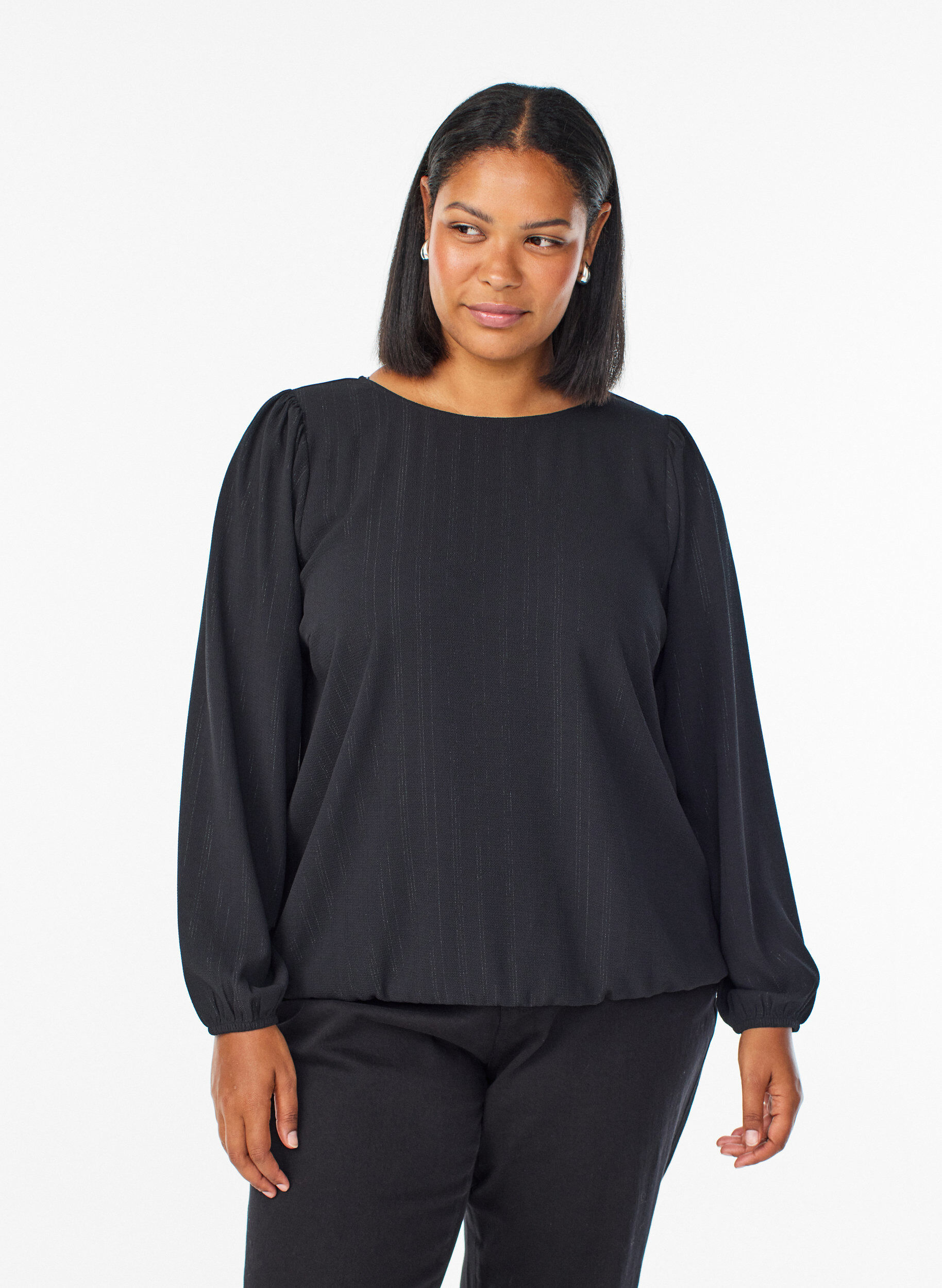 Zizzi Bluse mit Glitzer, Schwarz, Model image number 0