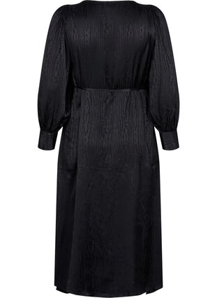 Langärmeliges Kleid aus Viskose mit Ton-in-Ton-Druck, Black, Packshot image number 1