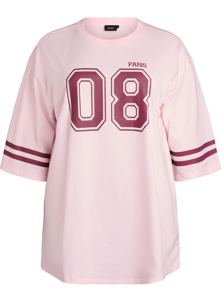Oversize College-T-Shirt mit 3/4-Ärmeln, Pink, Packshot image number 0