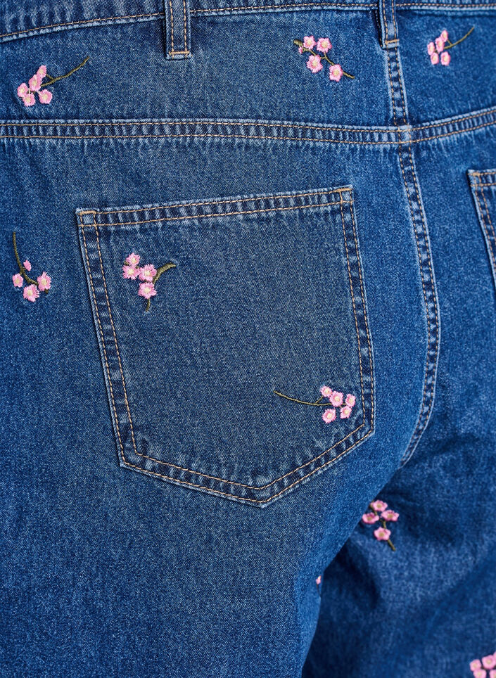 Denim-Shorts mit aufgestickten Blumen, Blau, Packshot image number 3