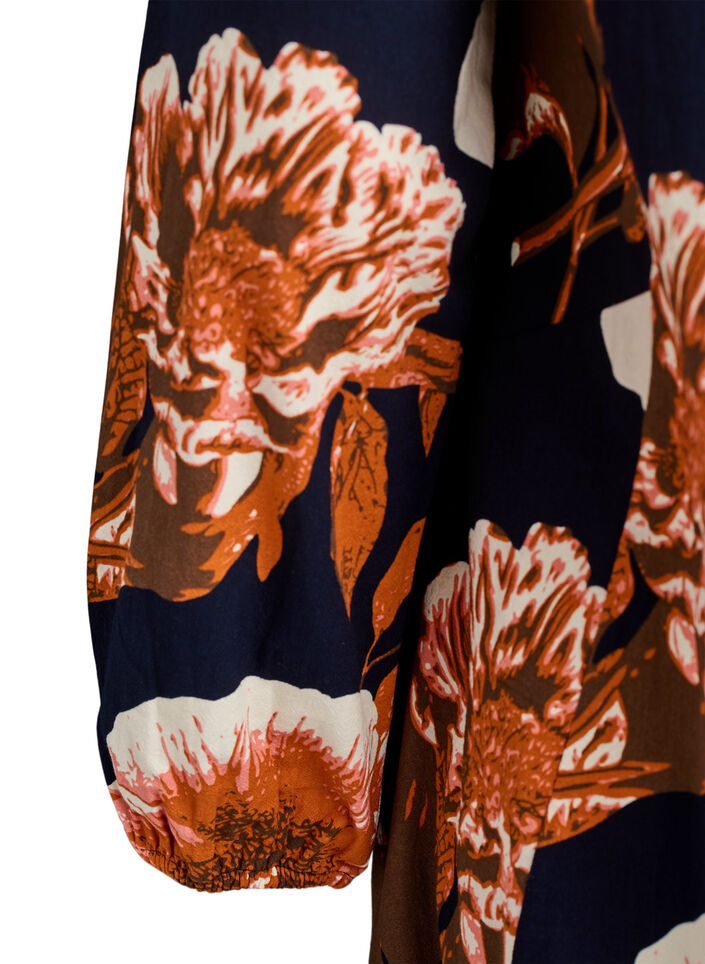 Kurzes Baumwollkleid mit Gummisaum und langen &Auml;rmeln, Schwarz, Packshot image number 3