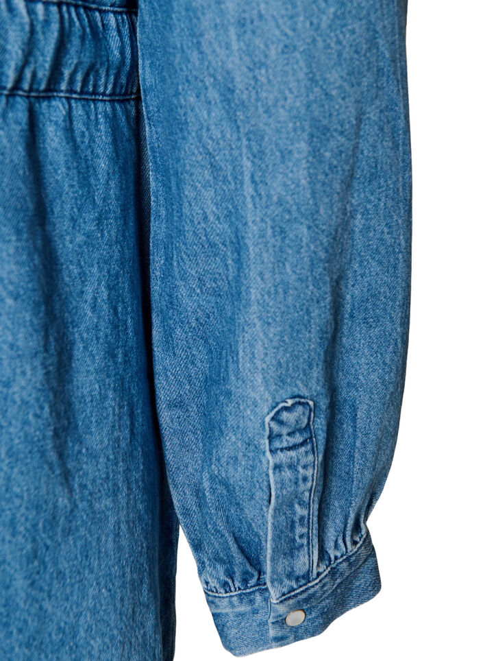 Jeanskleid mit V-Ausschnitt und Bindeg&uuml;rtel, Blau, Packshot image number 3