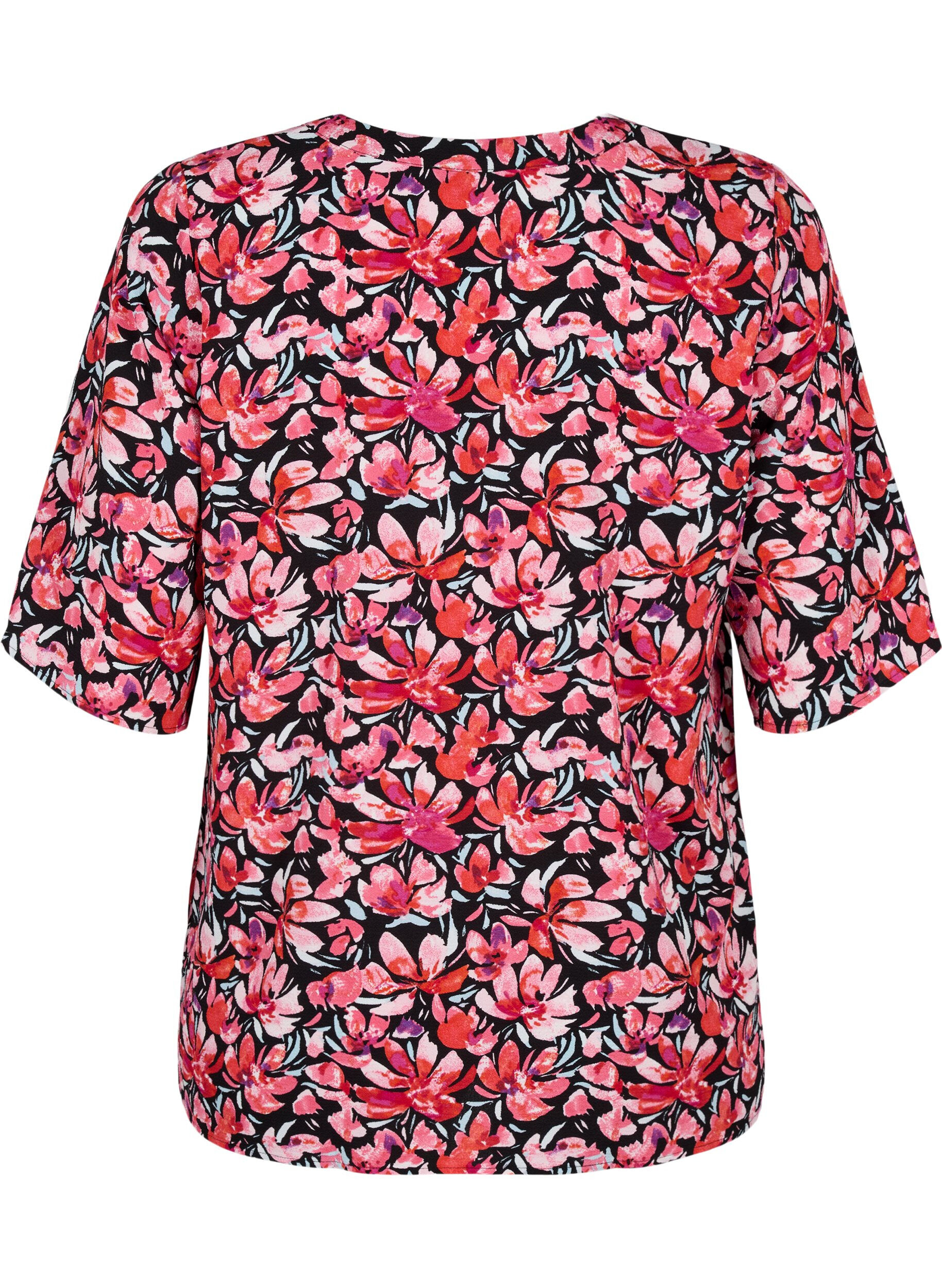 Zizzi Bluse mit V-Ausschnitt und Blumendruck, Black Flower AOP, Packshot image number 1