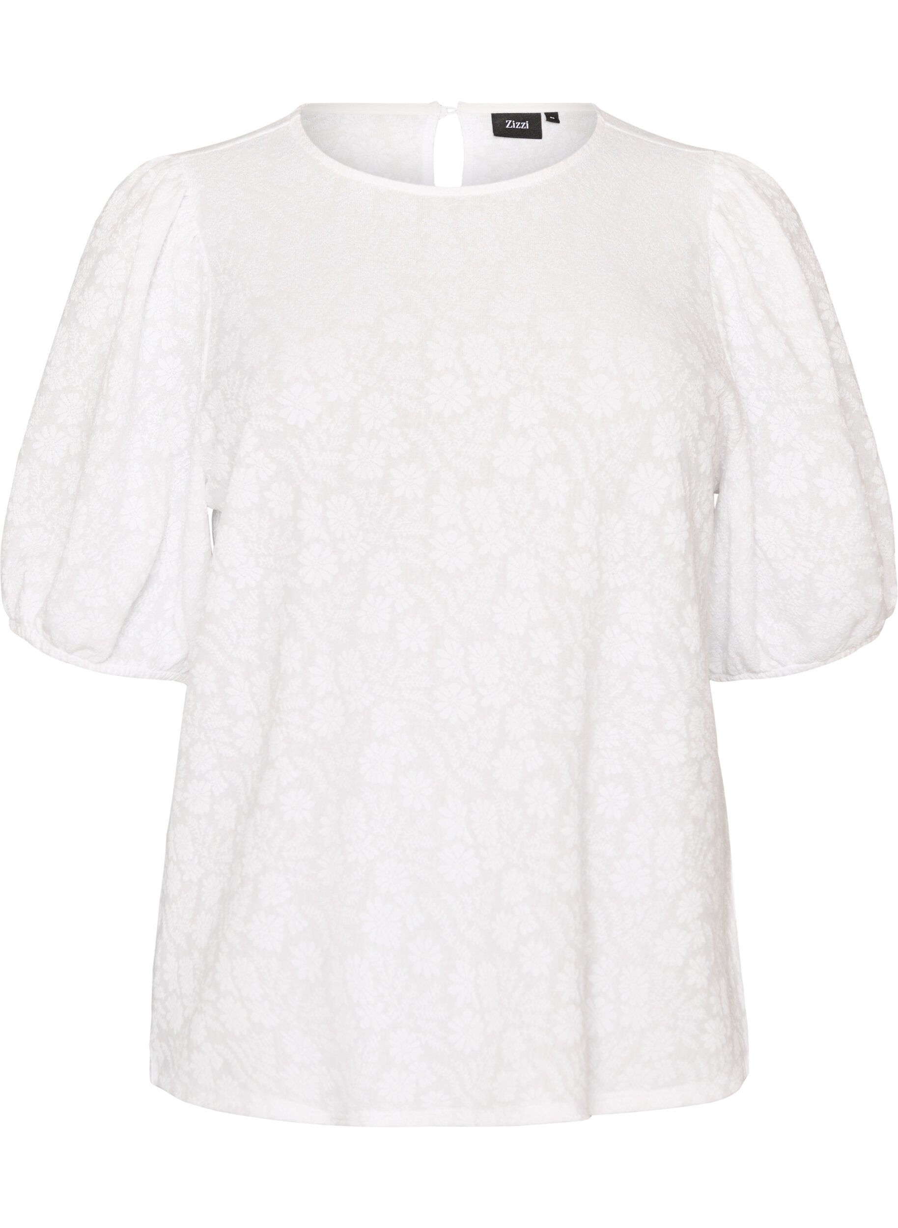ZizziBluse mit Struktur und kurzen &Auml;rmeln, Wei&szlig;, Packshot image number 0