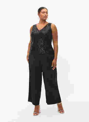 Ärmelloses Paillettenkleid mit V-Ausschnitt, Black, Model image number 2