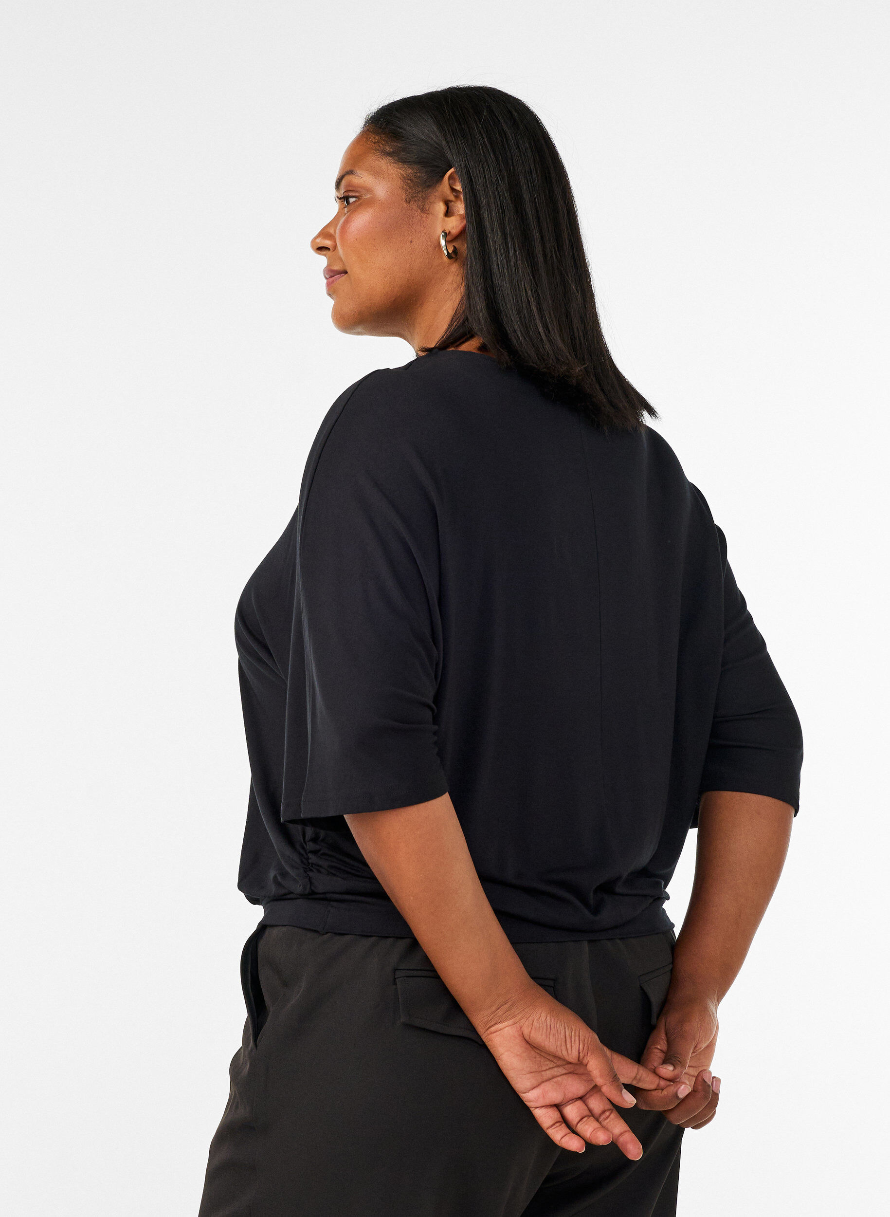 ZizziBluse aus Jersey mit ellbogenlangen Ballon&auml;rmeln, Schwarz, Model image number 2