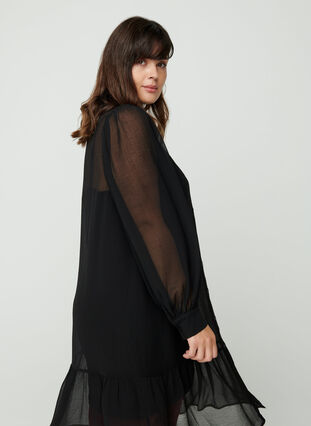 Langarm Kleid mit Knopfverschluss, Black, Model image number 1
