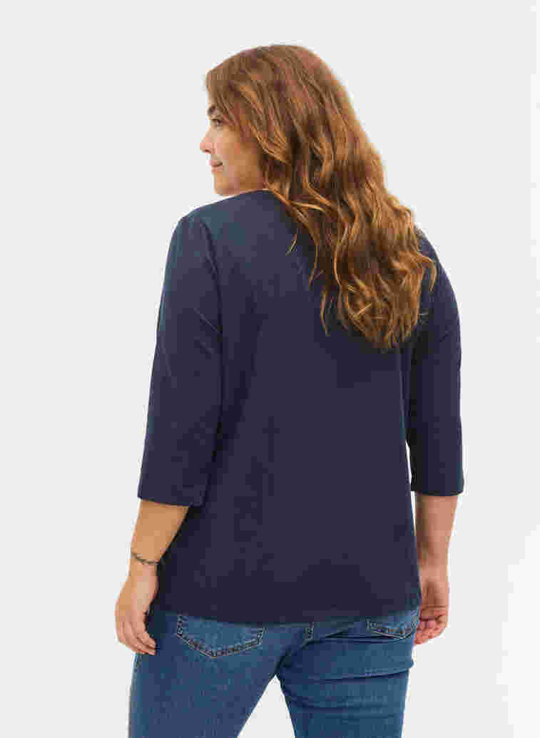 Basic T-Shirt aus Baumwolle mit 3/4-Ärmeln, Navy Blazer, Model image number 1
