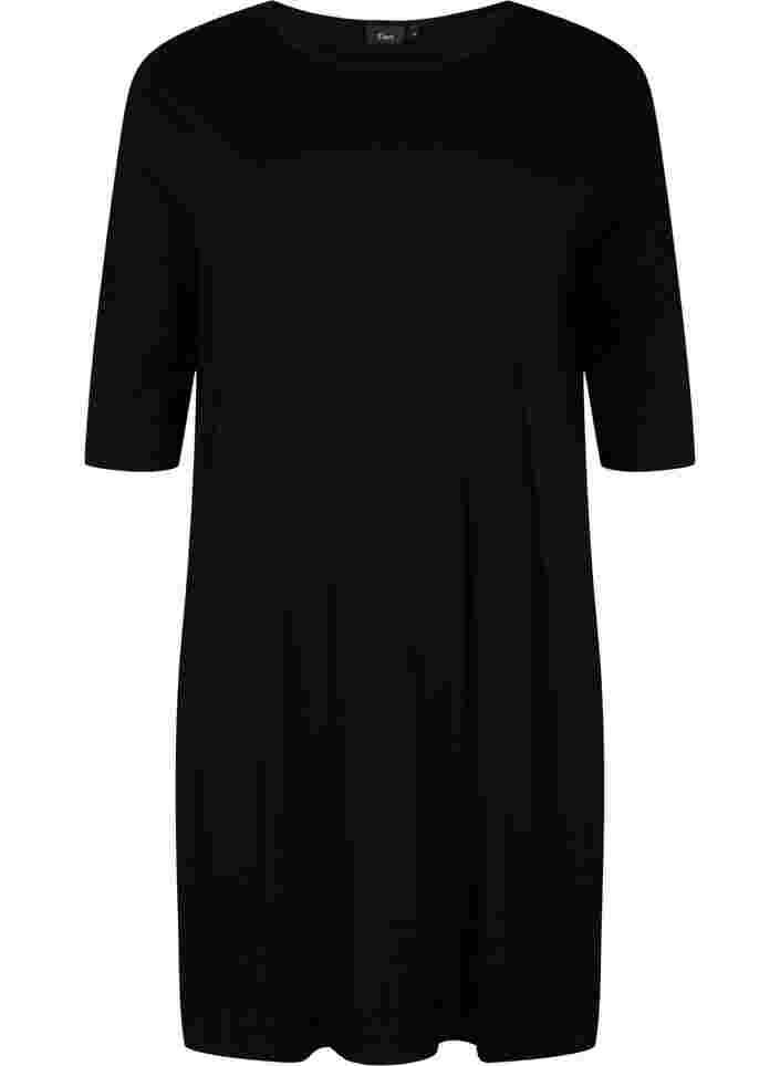 Jerseykleid aus Viskose mit 3/4 Ärmeln, Black, Packshot image number 0