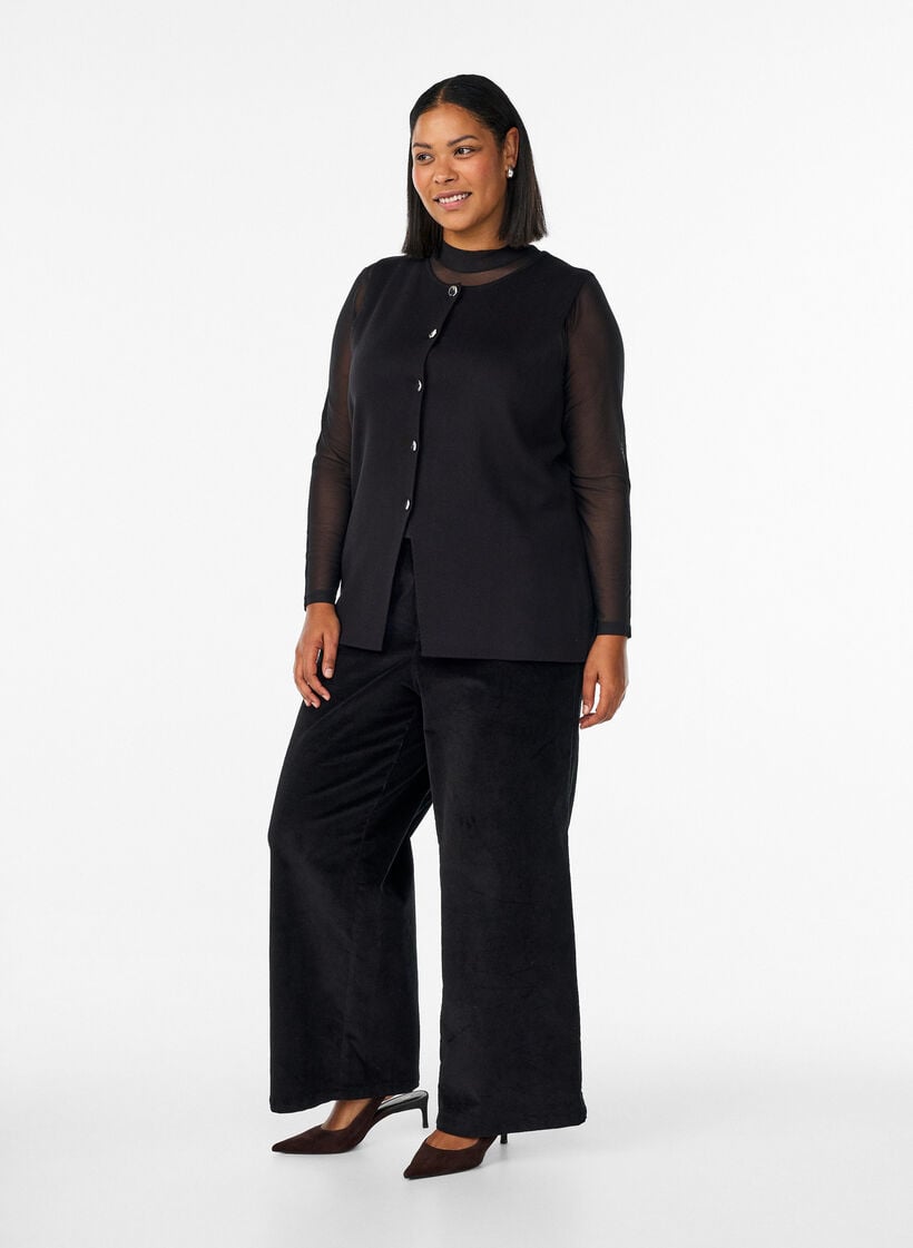&Auml;rmellose Strickweste mit Zierkn&ouml;pfen, Schwarz, Model image number 1