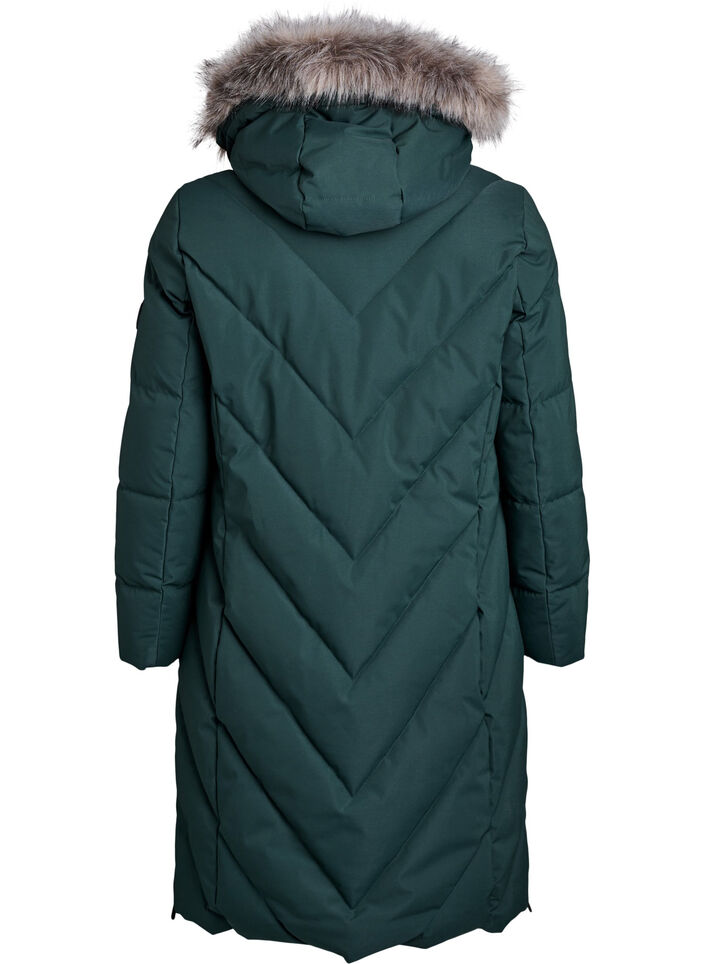 Langer Wintermantel mit Hakenverschl&uuml;ssen und Kunstfellkragen, Gr&uuml;n, Packshot image number 1