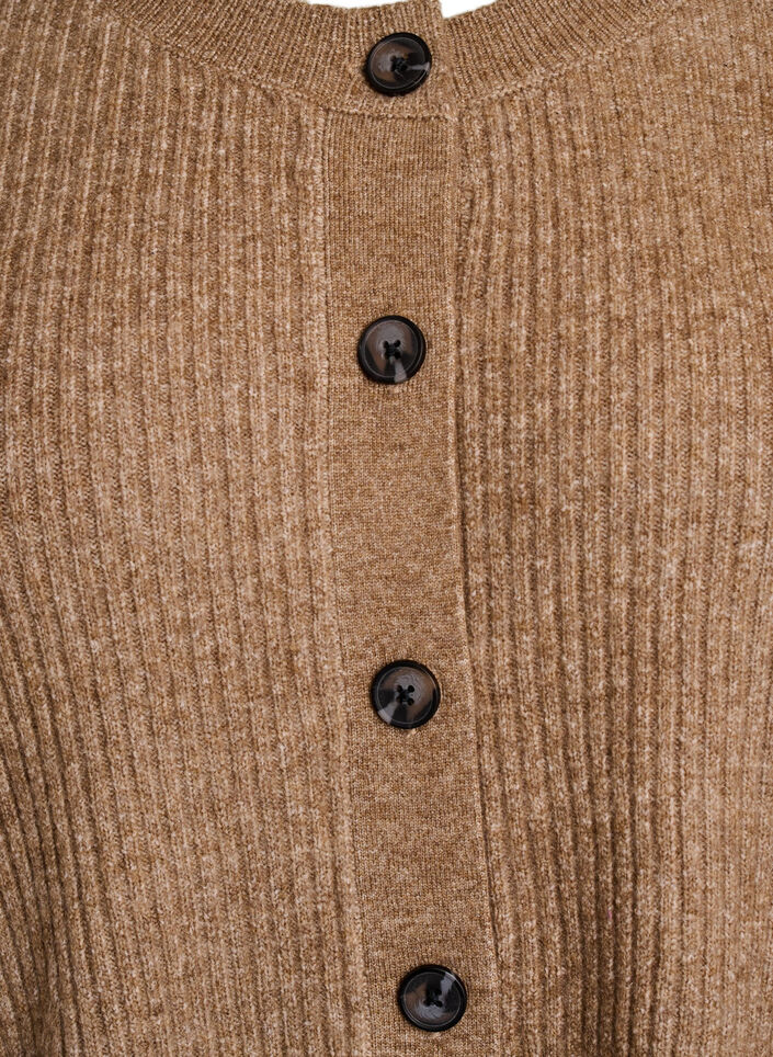 Rippenstrick Strickjacke mit Kn&ouml;pfen, Braun, Packshot image number 2