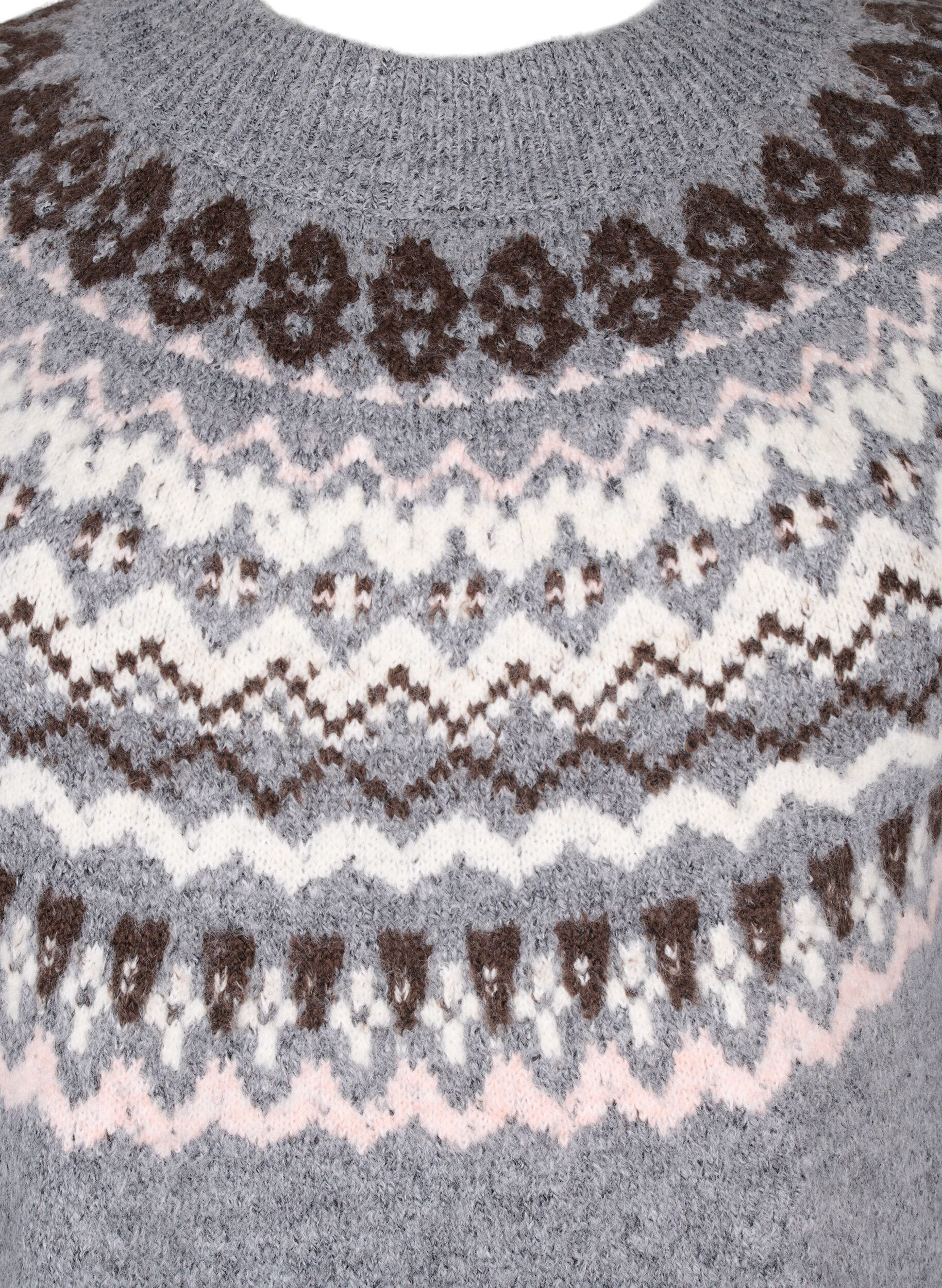 Zizzi Strickkleid mit Jacquardmuster und langen &Auml;rmeln, Medium Grey Comb, Packshot image number 2