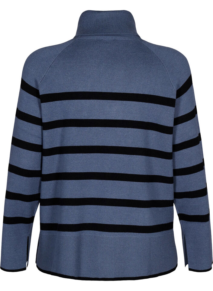 Gestreifter Strickpullover mit Rollkragen, B.Sea w.BlackStripes, Packshot image number 1