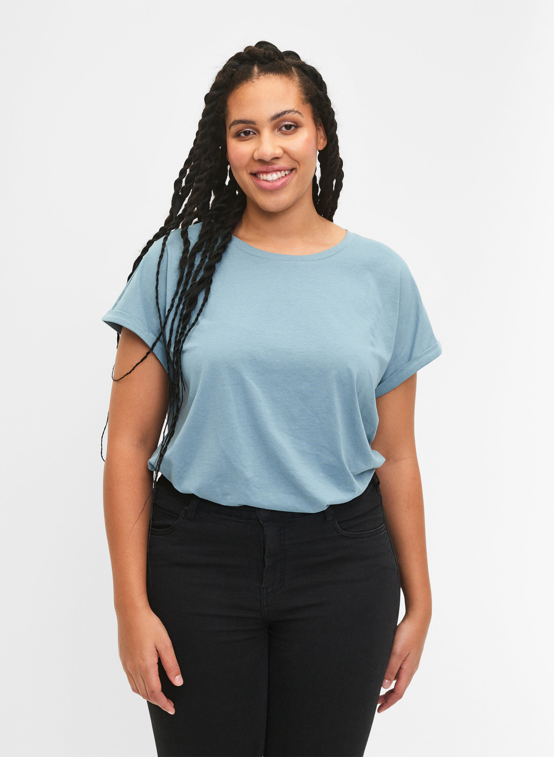 2er-Pack kurz&auml;rmlige T-Shirts, Blau, Model