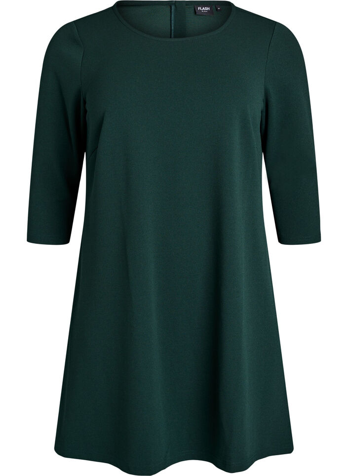 Kurz geschnittenes A-Linien Kleid aus Webstoff mit 3/4 &Auml;rmeln, Gr&uuml;n, Packshot image number 0