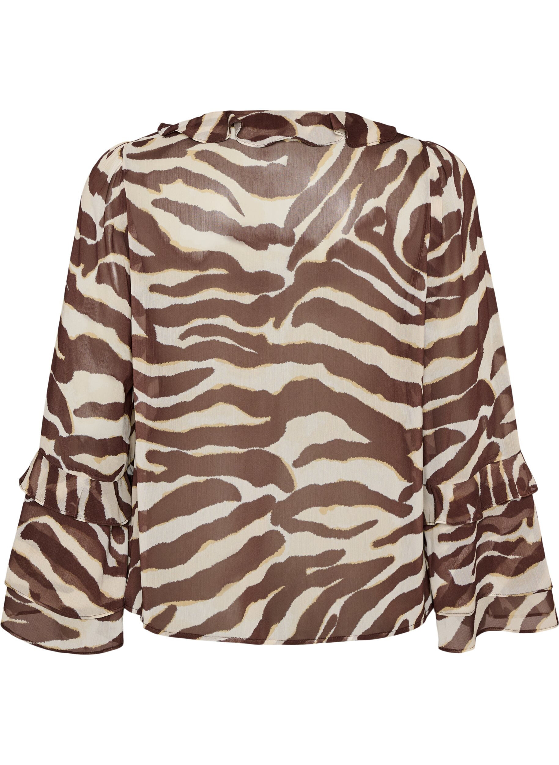 ZizziChiffonbluse mit Zebramuster und R&uuml;schen, Braun, Packshot image number 1