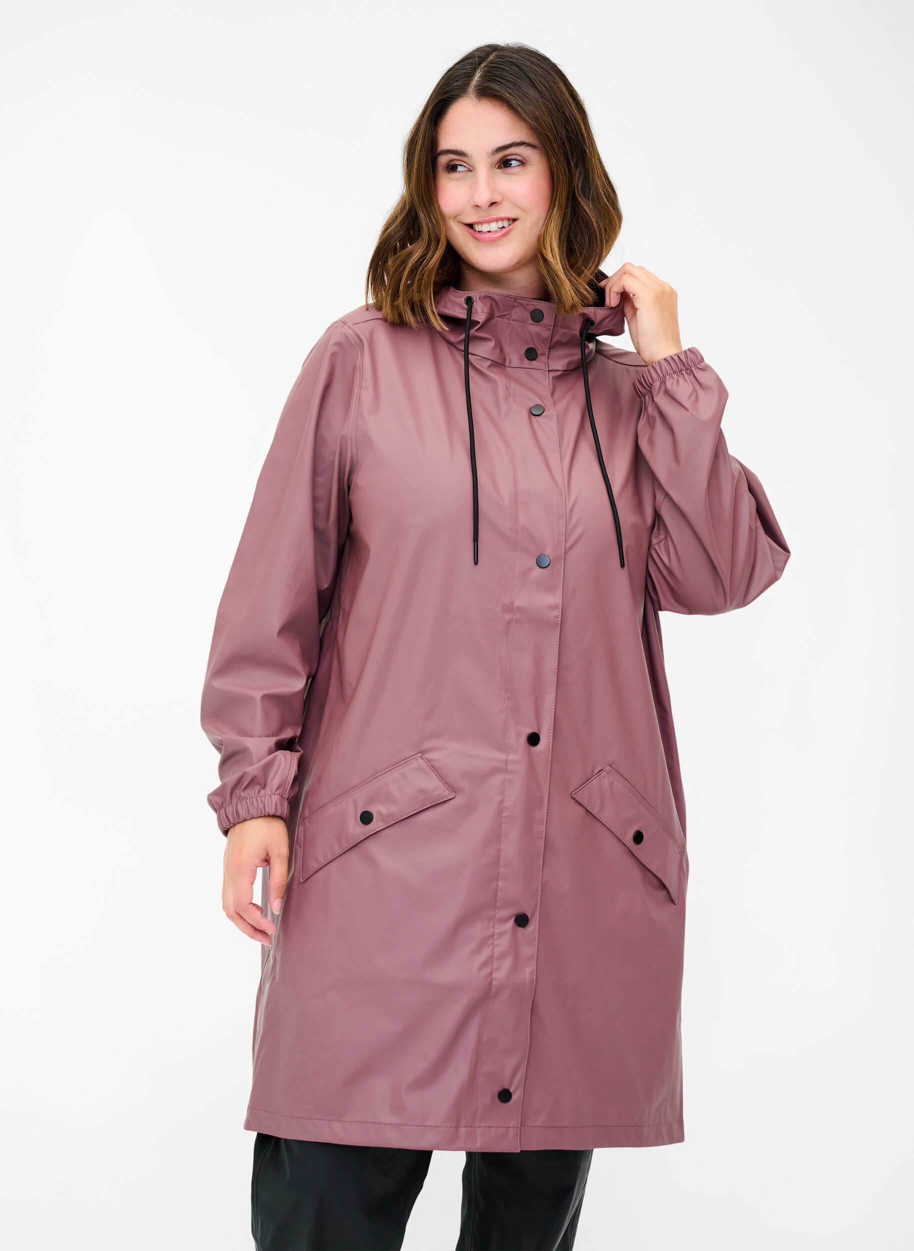 Zizzi Regenjacke mit Kapuze und Knopfverschluss, Rose Taupe, Model image number 0