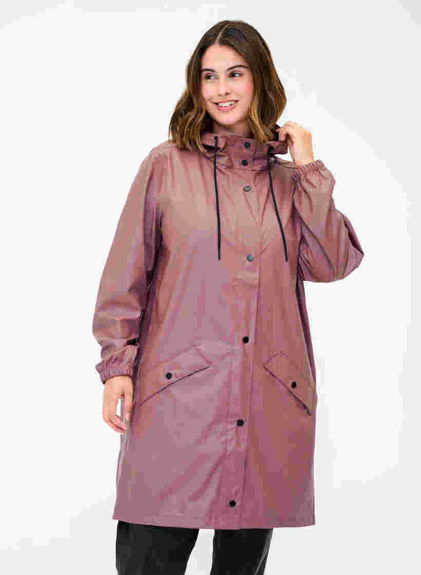 Regenjacke mit Kapuze und Knopfverschluss, Rose Taupe, Model image number 0