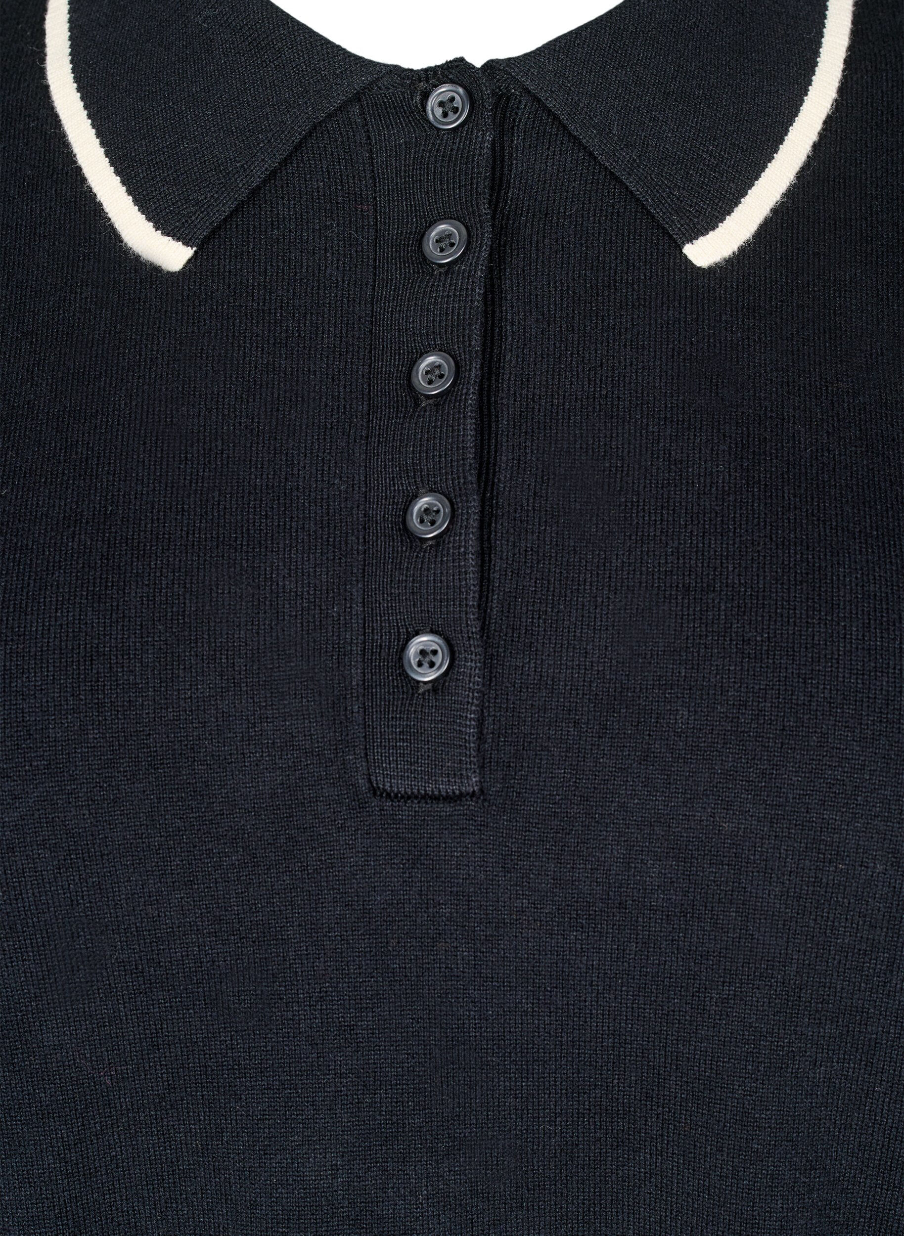 Zizzi Fein gestricktes Poloshirt mit Kontrastbesatz, Schwarz, Packshot image number 2
