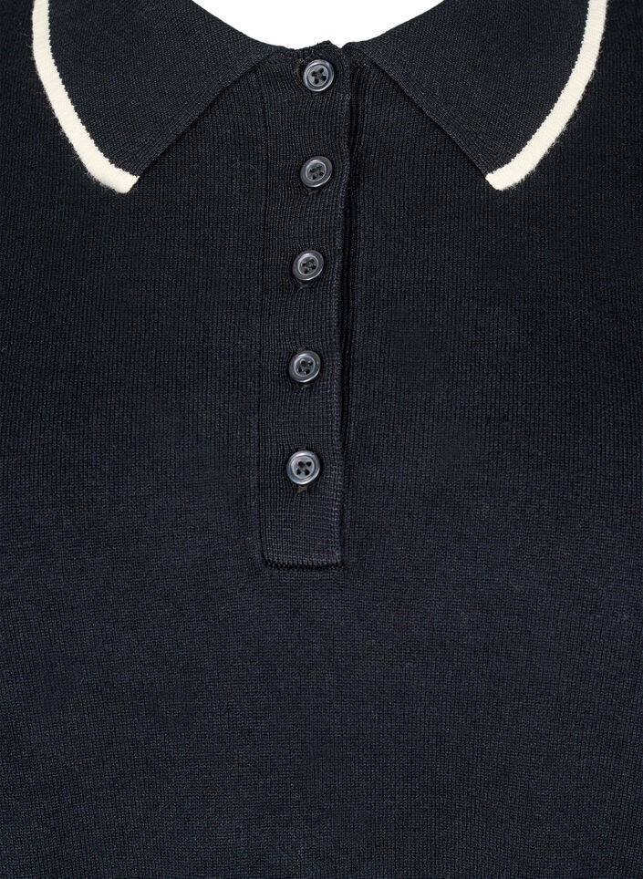 Fein gestricktes Poloshirt mit Kontrastbesatz, Schwarz, Packshot image number 2