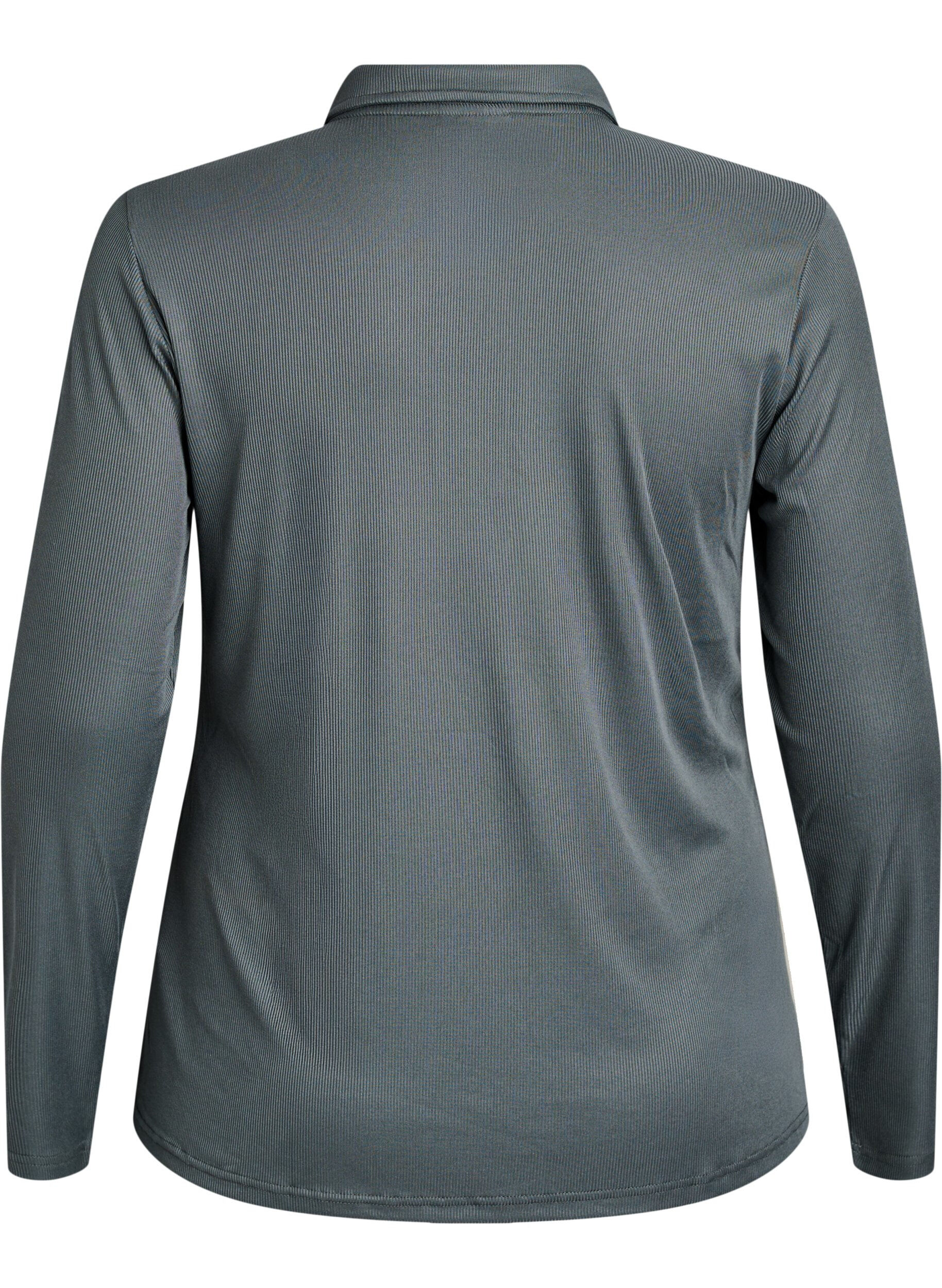 Zizzi Poloshirt aus weichem Ripp mit langen &Auml;rmeln, Gr&uuml;n, Packshot image number 1