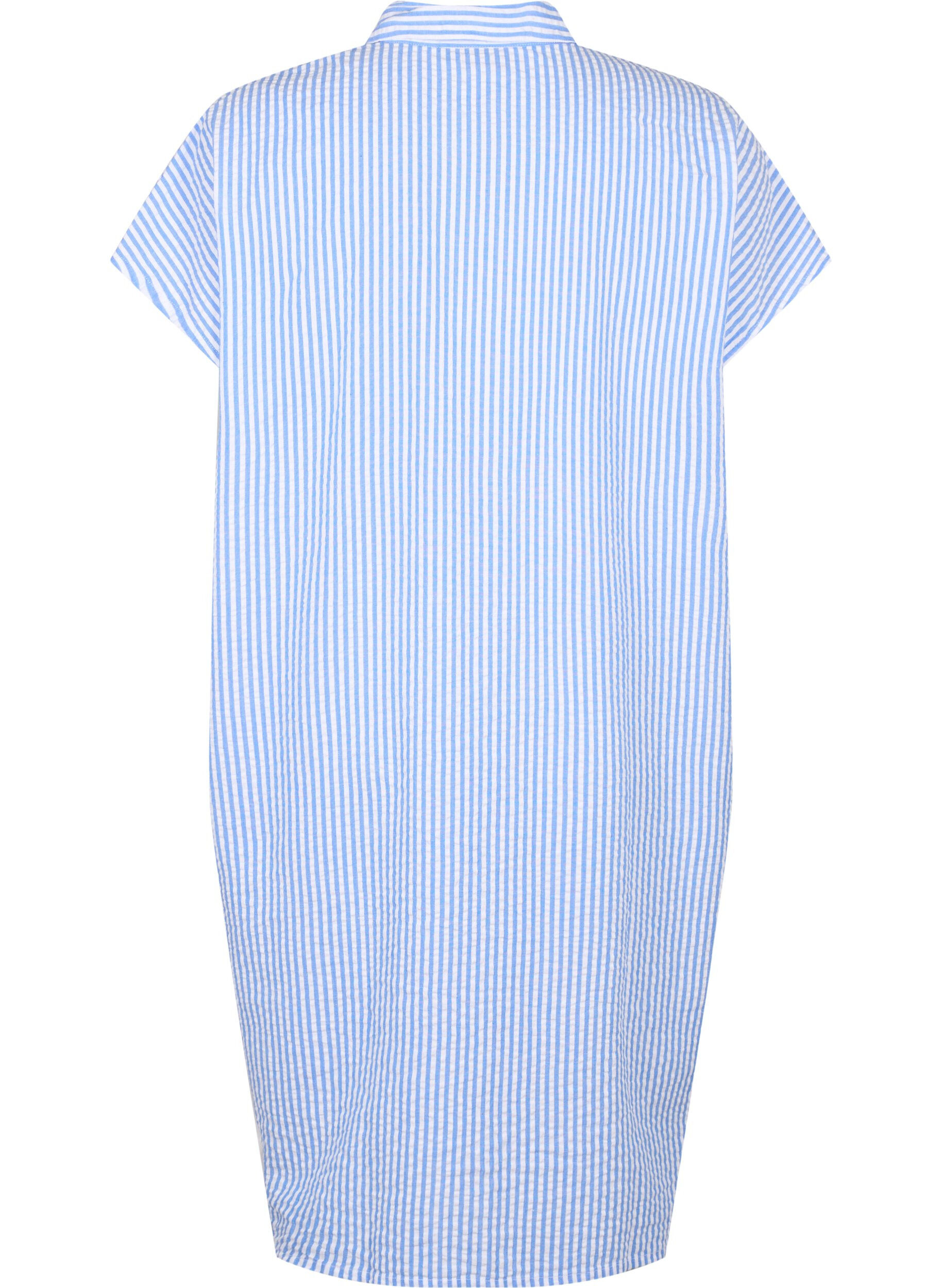Zizzi Langes gestreiftes Baumwollhemd, Light Blue Stripe, Packshot image number 1