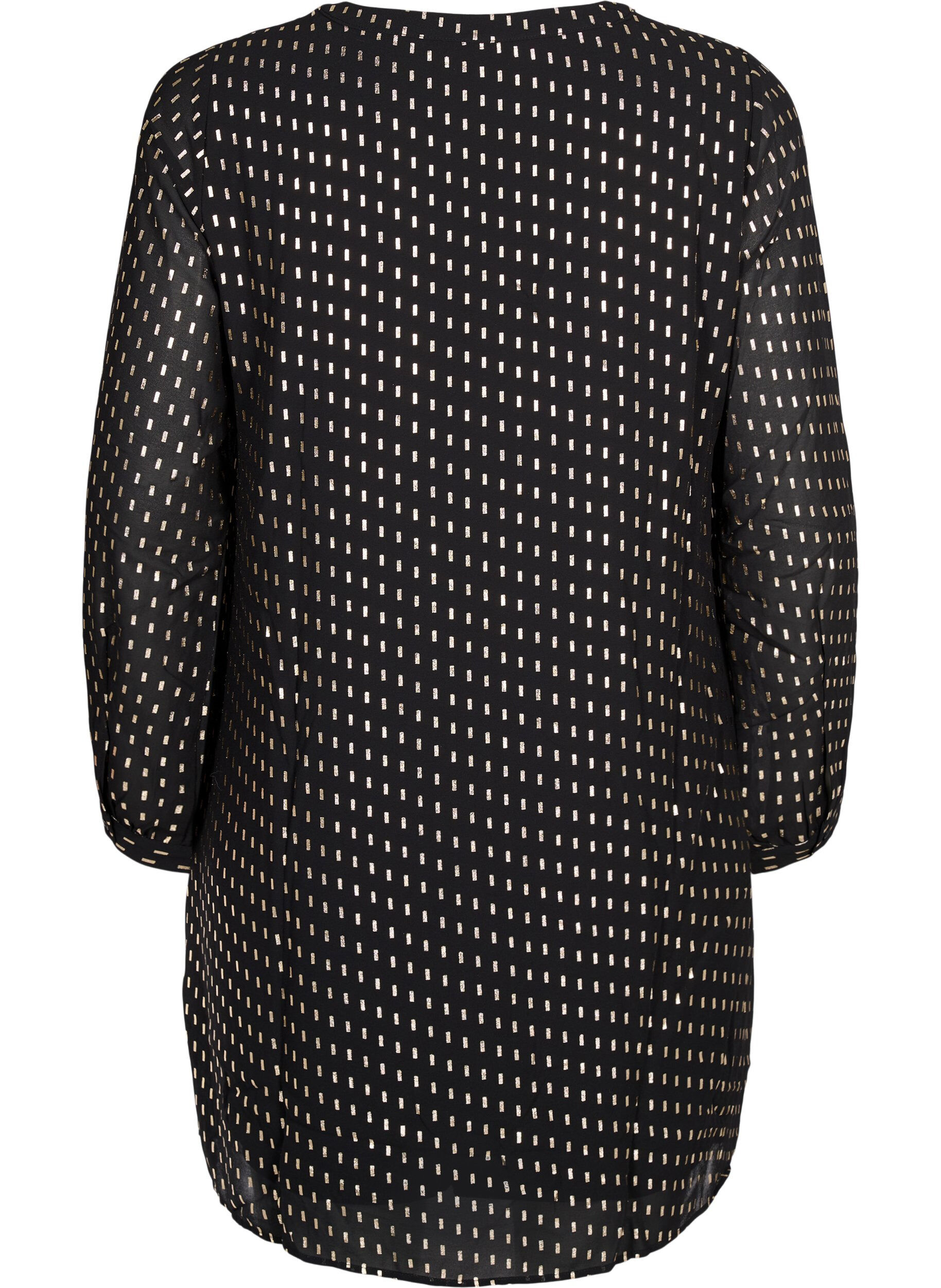 Zizzi Lang&auml;rmeliges Kleid mit Foliendruck, Black w. Gold, Packshot image number 1