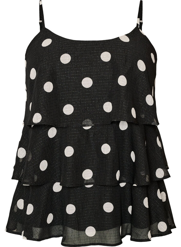 Lagen-Top mit R&uuml;schen und Spaghettitr&auml;gern, Schwarz, Packshot image number 0