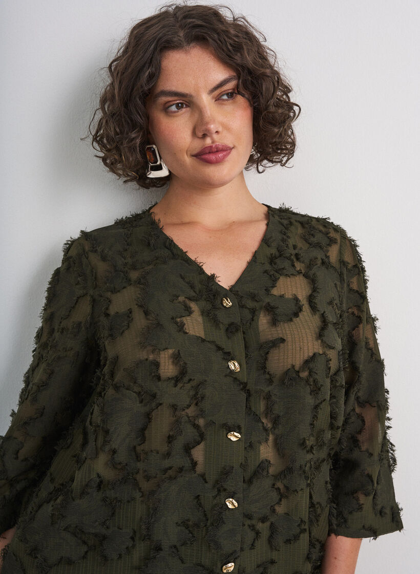 Bluse mit ausgefransten F&auml;den und Struktur, Gr&uuml;n, Model image number 3