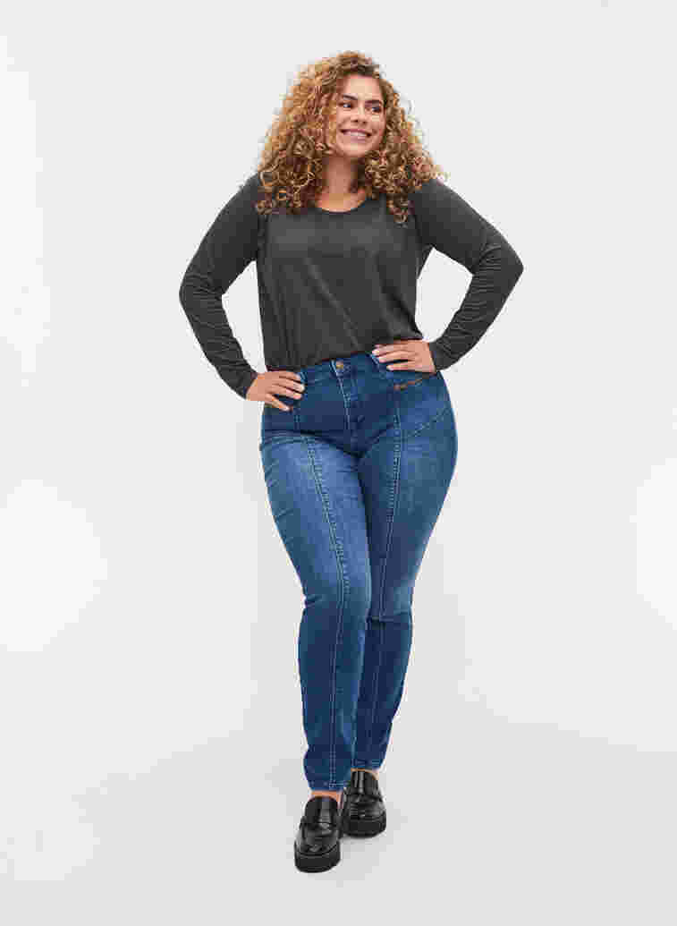 Dual Core Amy Jeans mit hoher Taille, Blue denim, Model image number 0