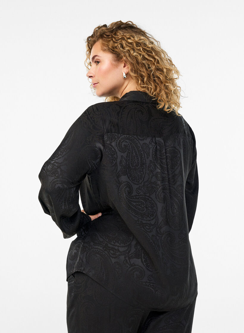 Bluse mit Ton-in-Ton Paisleymuster, Schwarz, Model image number 2